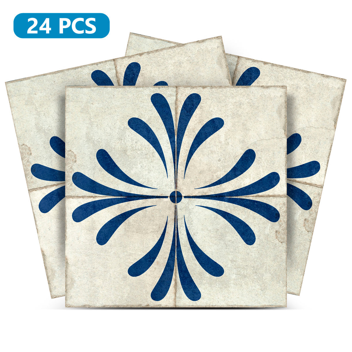 Dark Blue Cream Vintage Flower Design Tile Stickers Model - R1132-0