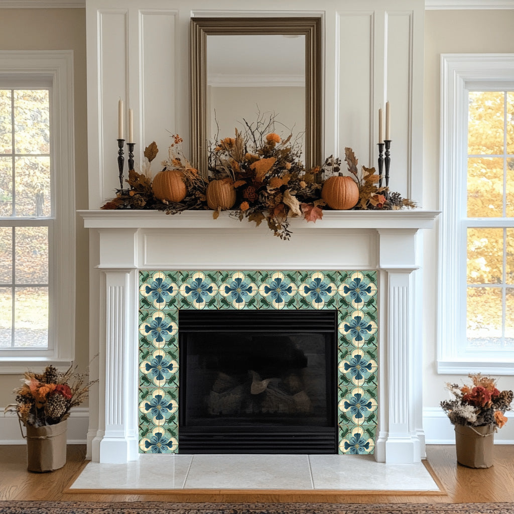 Rustic Flower Green Blue Backsplash for kitchen tiles makeover easy to install Model - R121-4