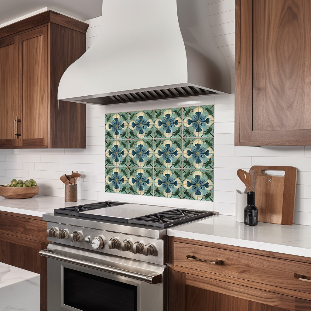 Rustic Flower Green Blue Backsplash for kitchen tiles makeover easy to install Model - R121-3