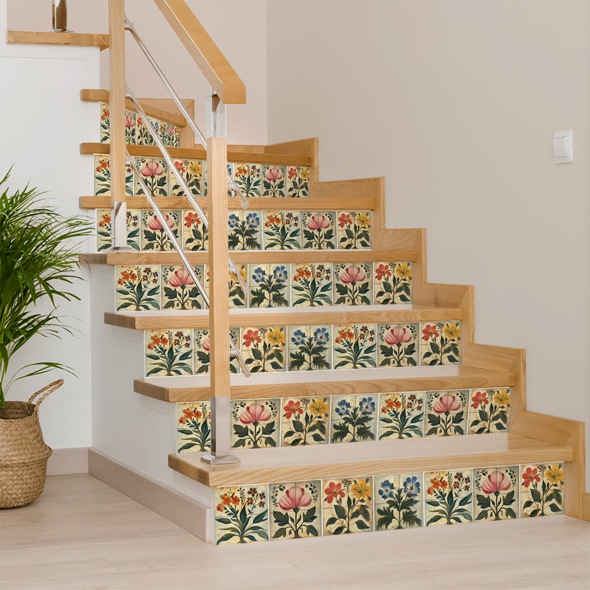 Floral Sand Earth Color Multi Design Tile Stickers Wallpaper Decal Model - R124-4