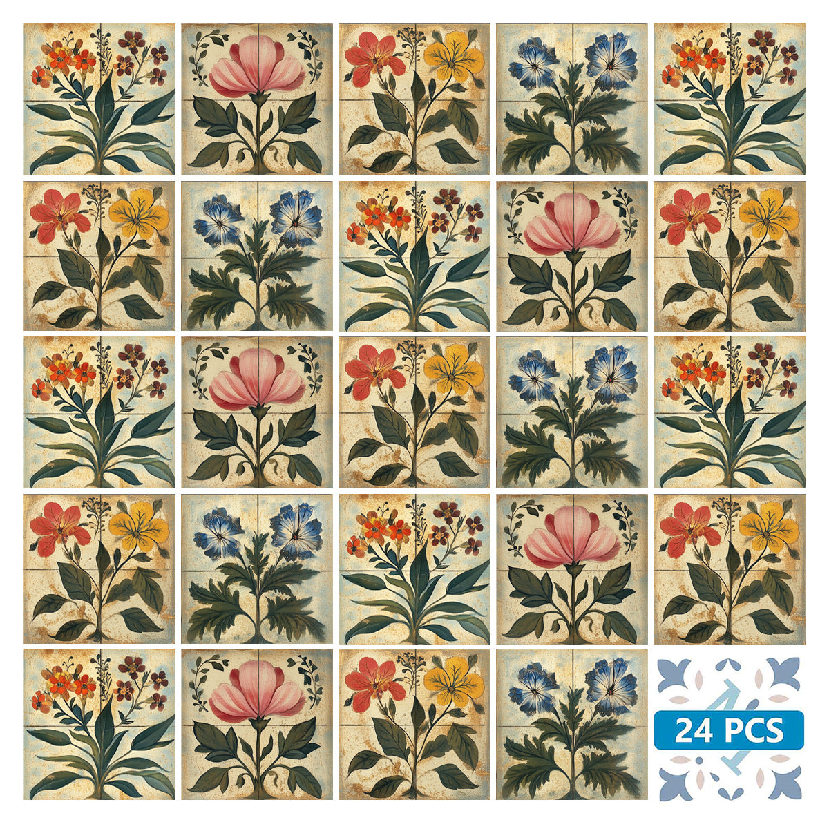 Floral Sand Earth Color Multi Design Tile Stickers Wallpaper Decal Model - R124-2