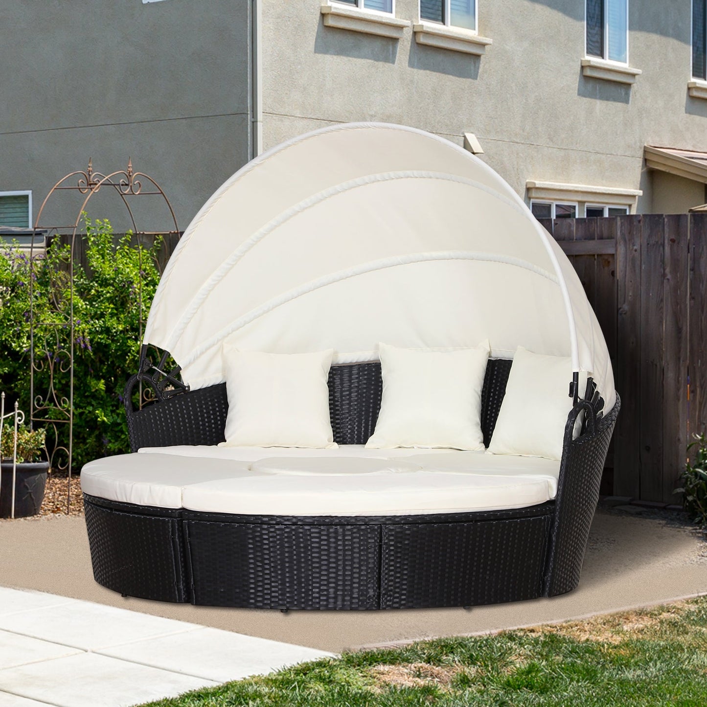 6 Piece Rattan Garden Furniture Set with Cushions and Coffee Table - Black-1