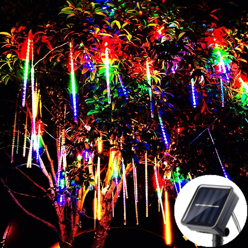 Solar LED Meteor Shower Rain Lights Holiday String Lights Waterproof Garden Light 8 Tubes 144 Leds Christmas Wedding Decoration-6