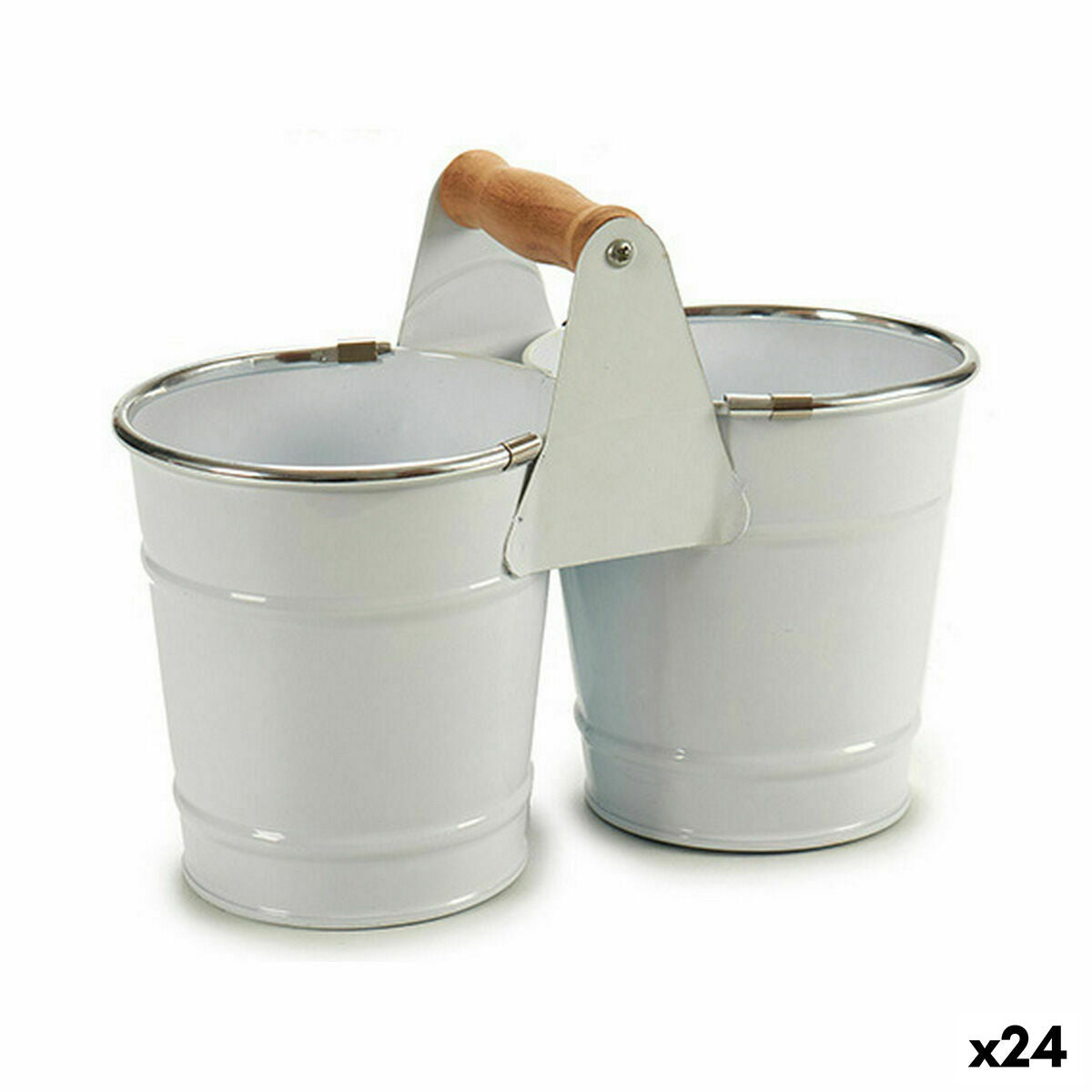 Planter Ibergarden D60088-D White Silver Wood Zinc Double 20 x 15 x 10,2 cm (24 Units)-0