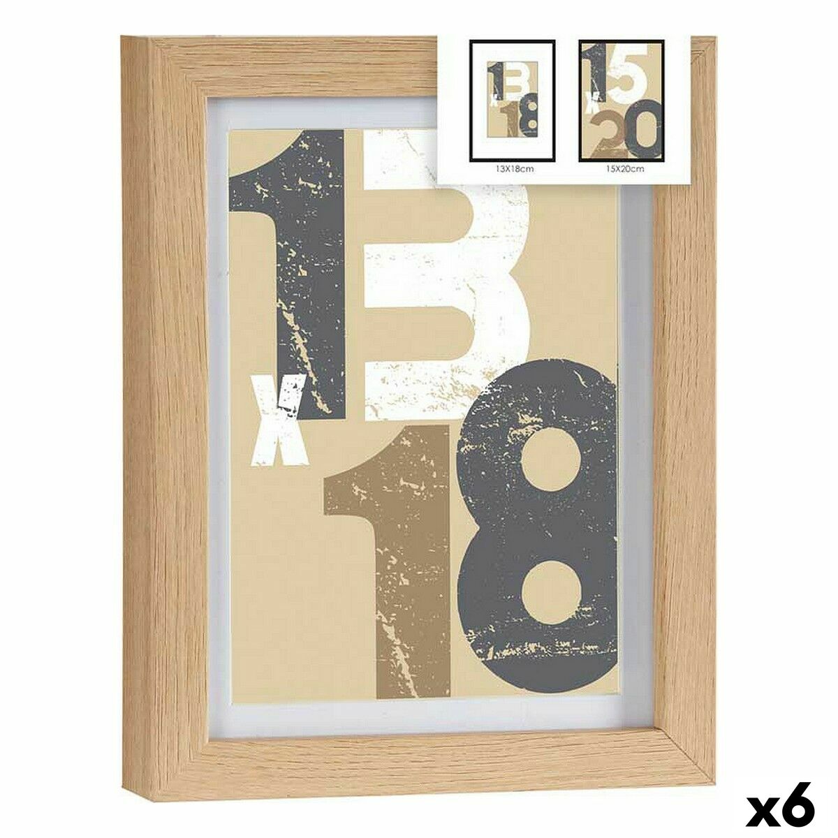 Photo frame 18 x 23 x 2,5 cm Natural Glass MDF Wood (6 Units)-0
