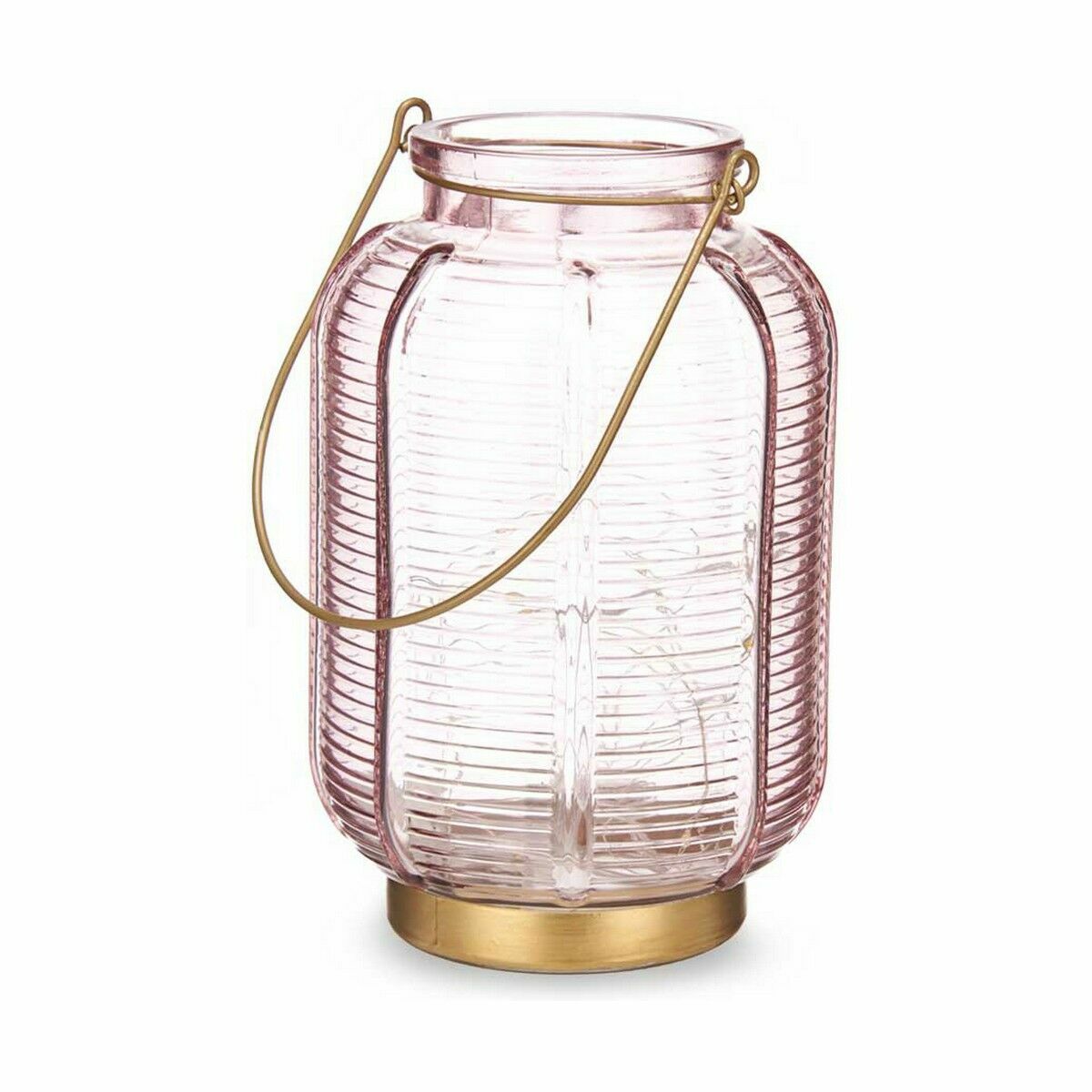 LED Lantern Stripes Pink Golden Glass 13,5 x 22 x 13,5 cm (6 Units)-2