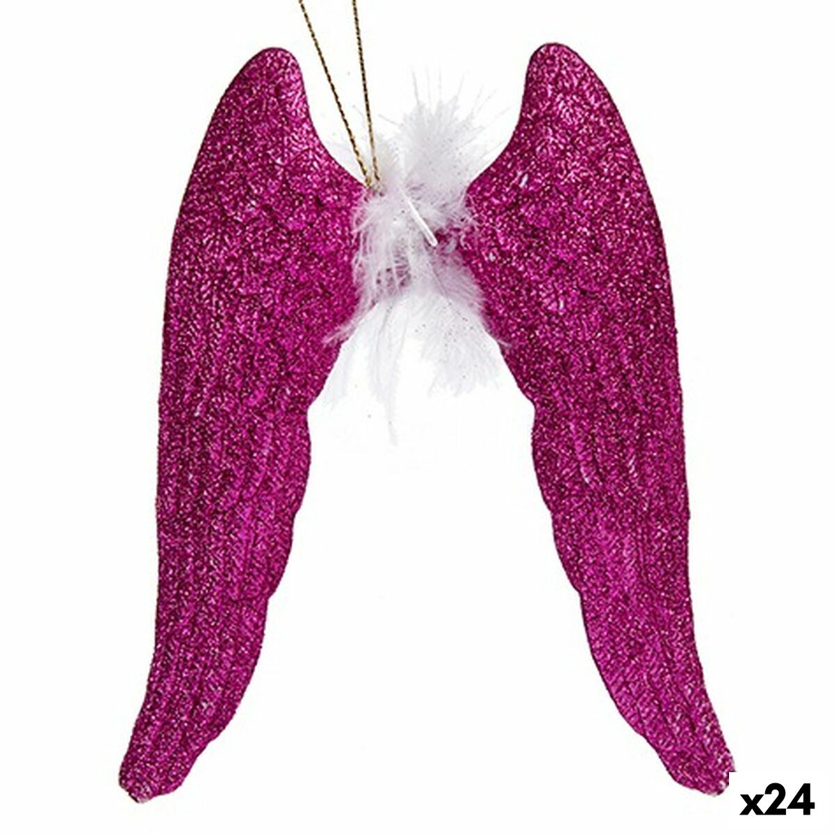 Christmas bauble Angel Wings Fuchsia Plastic Glitter 12,5 x 15 x 2,5 cm (24 Units)-0