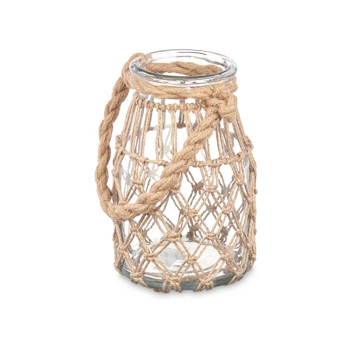 Candleholder Tin Transparent Natural Glass Rope 14 x 21 cm (6 Units)-2