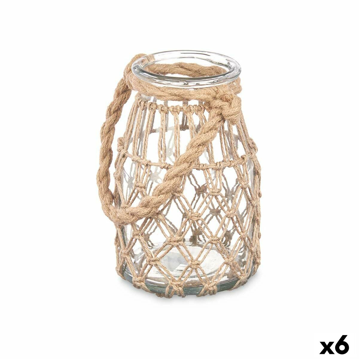 Candleholder Tin Transparent Natural Glass Rope 14 x 21 cm (6 Units)-0