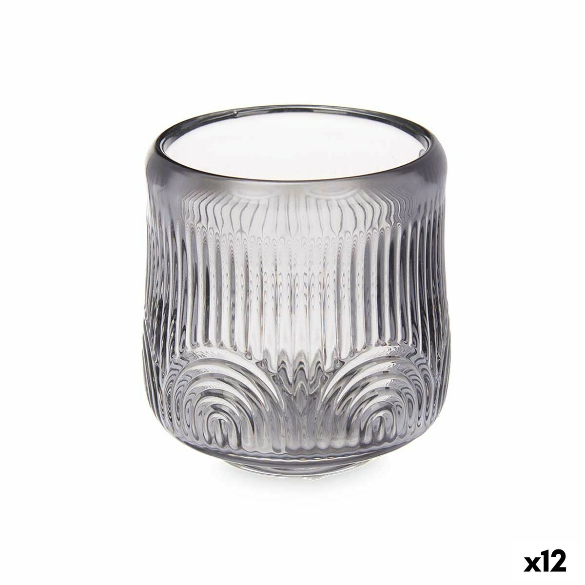 Candleholder Stripes Grey Crystal 9 x 9,5 x 9 cm (12 Units)-0