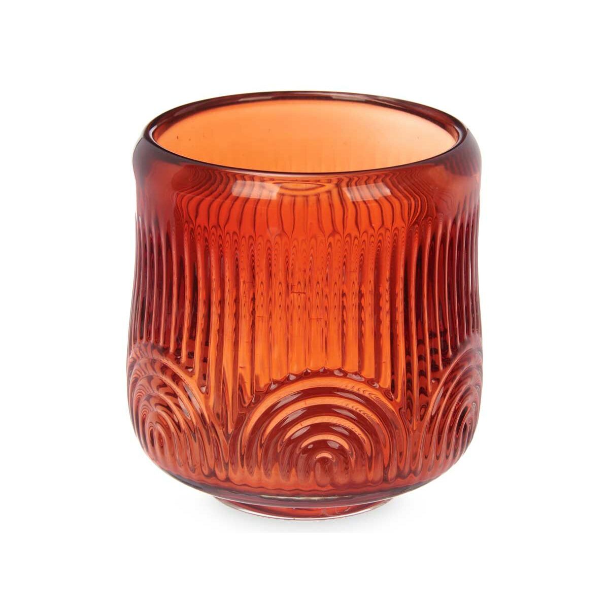 Candleholder Stripes Orange Crystal 9 x 9,5 x 9 cm (12 Units)-1