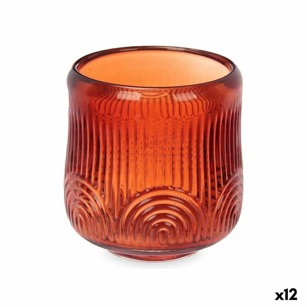 Candleholder Stripes Orange Crystal 9 x 9,5 x 9 cm (12 Units)-0