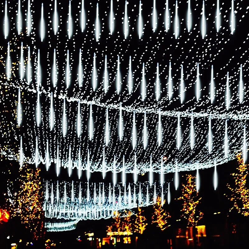 Solar LED Meteor Shower Rain Lights Holiday String Lights Waterproof Garden Light 8 Tubes 144 Leds Christmas Wedding Decoration-1