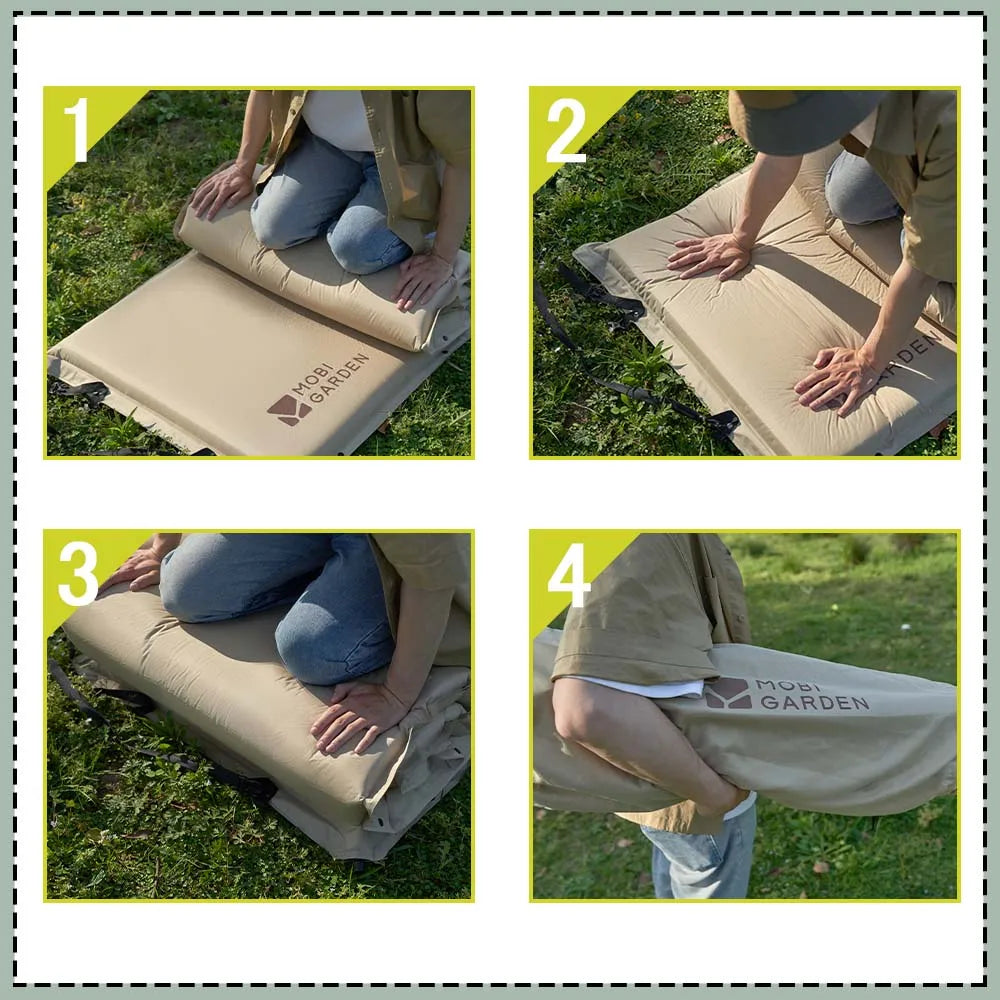 Inflatable Camping Air Mat Single with PU Foam Core Brown-2