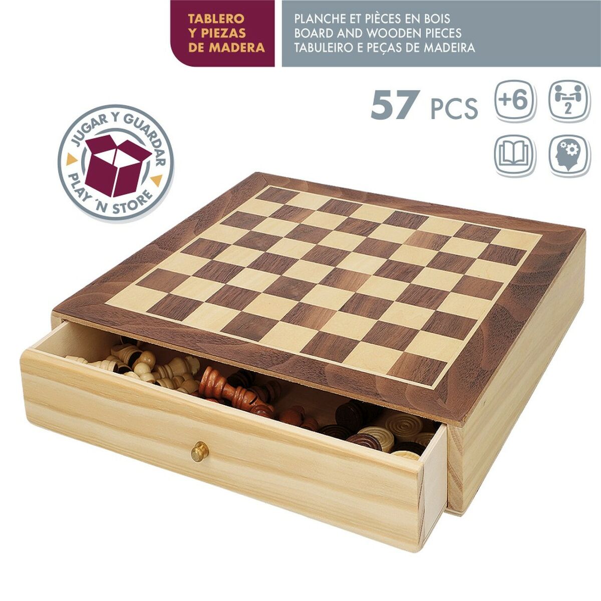 Chess and Checkers Board CB Games Wood Drawer (4 Units)-3