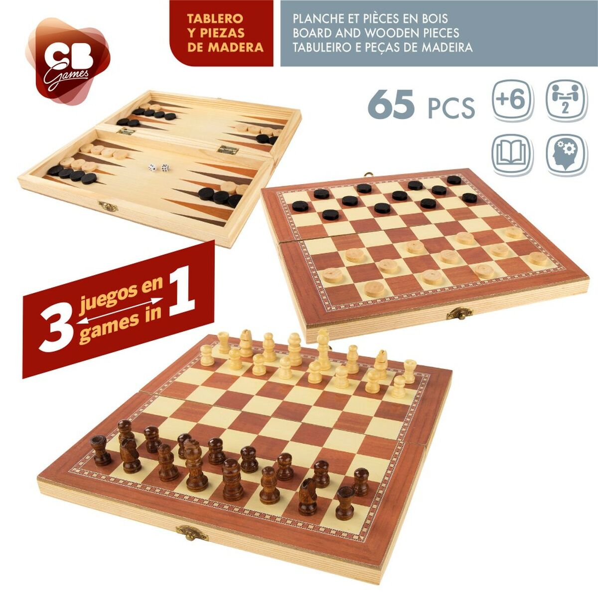 Chess and Checkers Board CB Games Wood Backgammon (6 Units)-5
