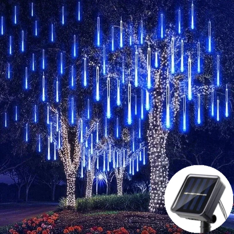 Solar LED Meteor Shower Rain Lights Holiday String Lights Waterproof Garden Light 8 Tubes 144 Leds Christmas Wedding Decoration-5