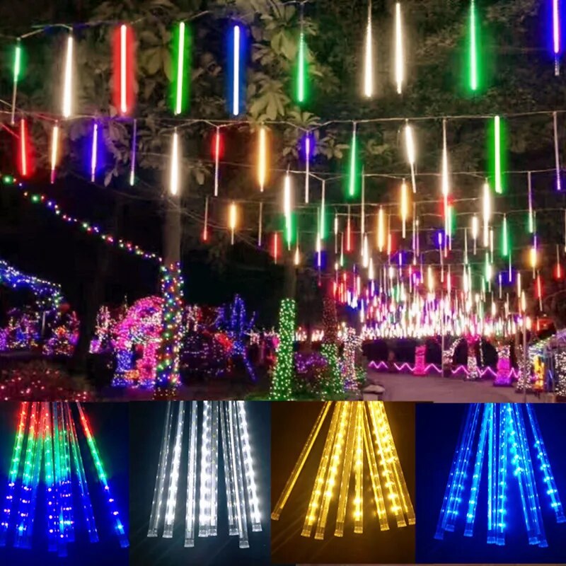Solar LED Meteor Shower Rain Lights Holiday String Lights Waterproof Garden Light 8 Tubes 144 Leds Christmas Wedding Decoration-3