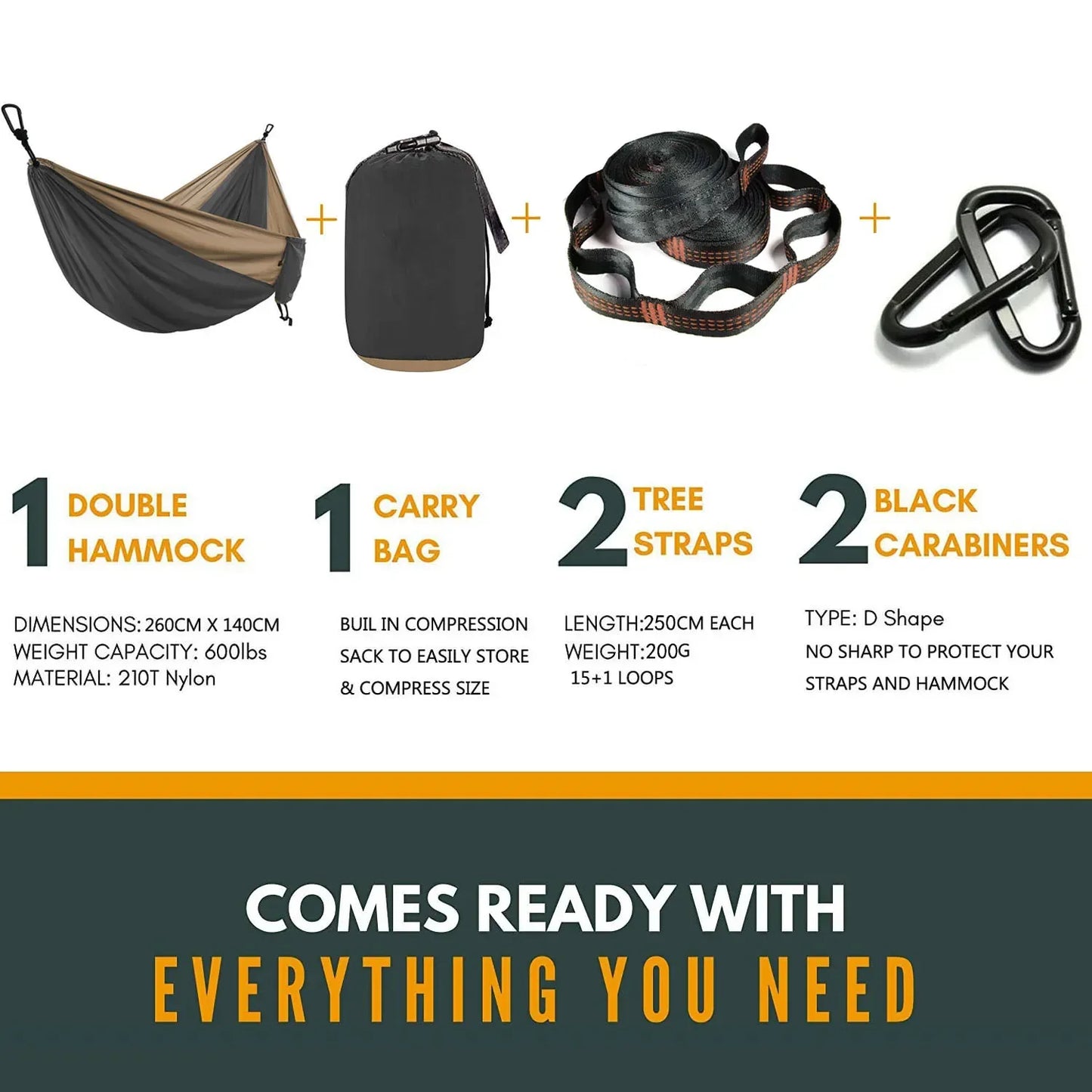 Double Parachute Hammock with Straps & Carabiners-2
