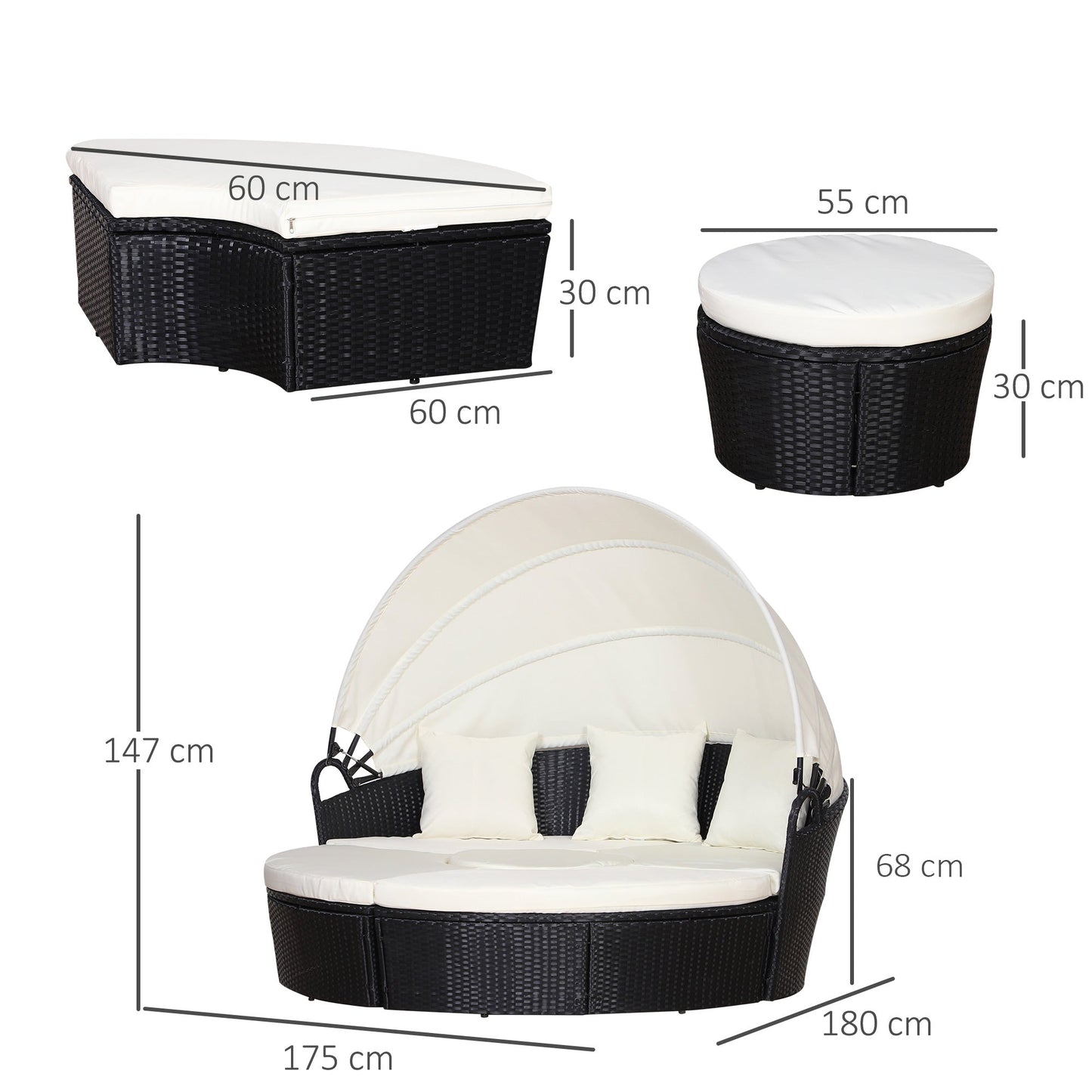 6 Piece Rattan Garden Furniture Set with Cushions and Coffee Table - Black-2