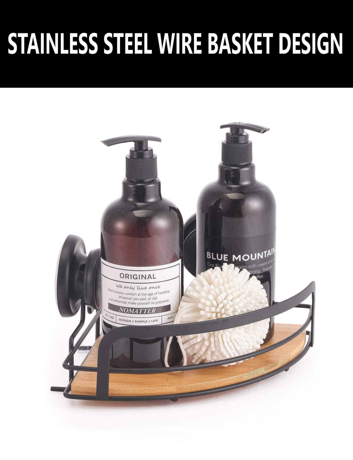 NNEDSZ 2 Pack Round Bamboo Corner Shower Caddy Shelf Basket Rack with Premium Vacuum Suction Cup No-Drilling for Bathroom and Kitchen-3