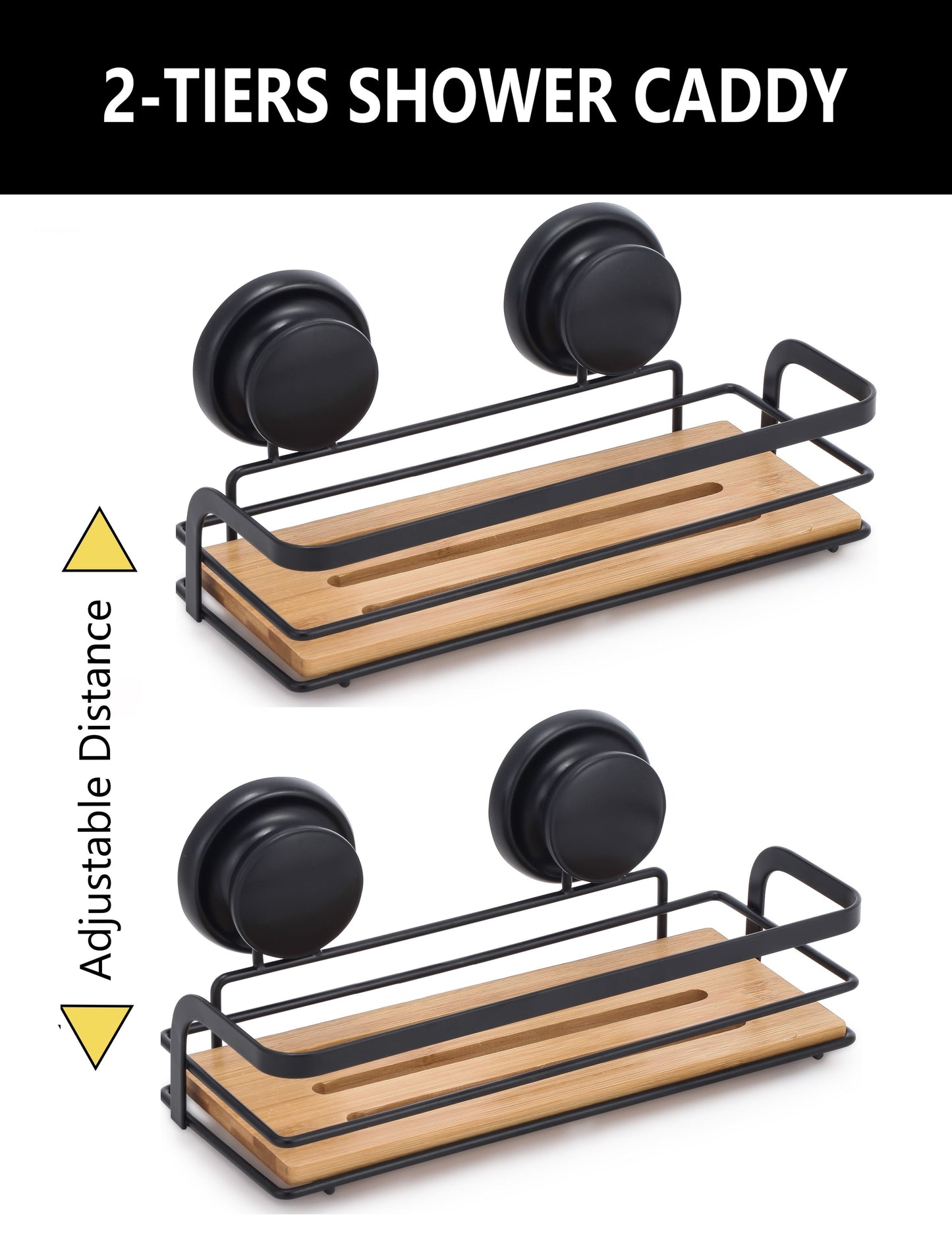 NNEDSZ 2 Pack Rectangular Bamboo Corner Shower Caddy Shelf Basket Rack with Premium Vacuum Suction Cup No-Drilling for Bathroom and Kitchen-3