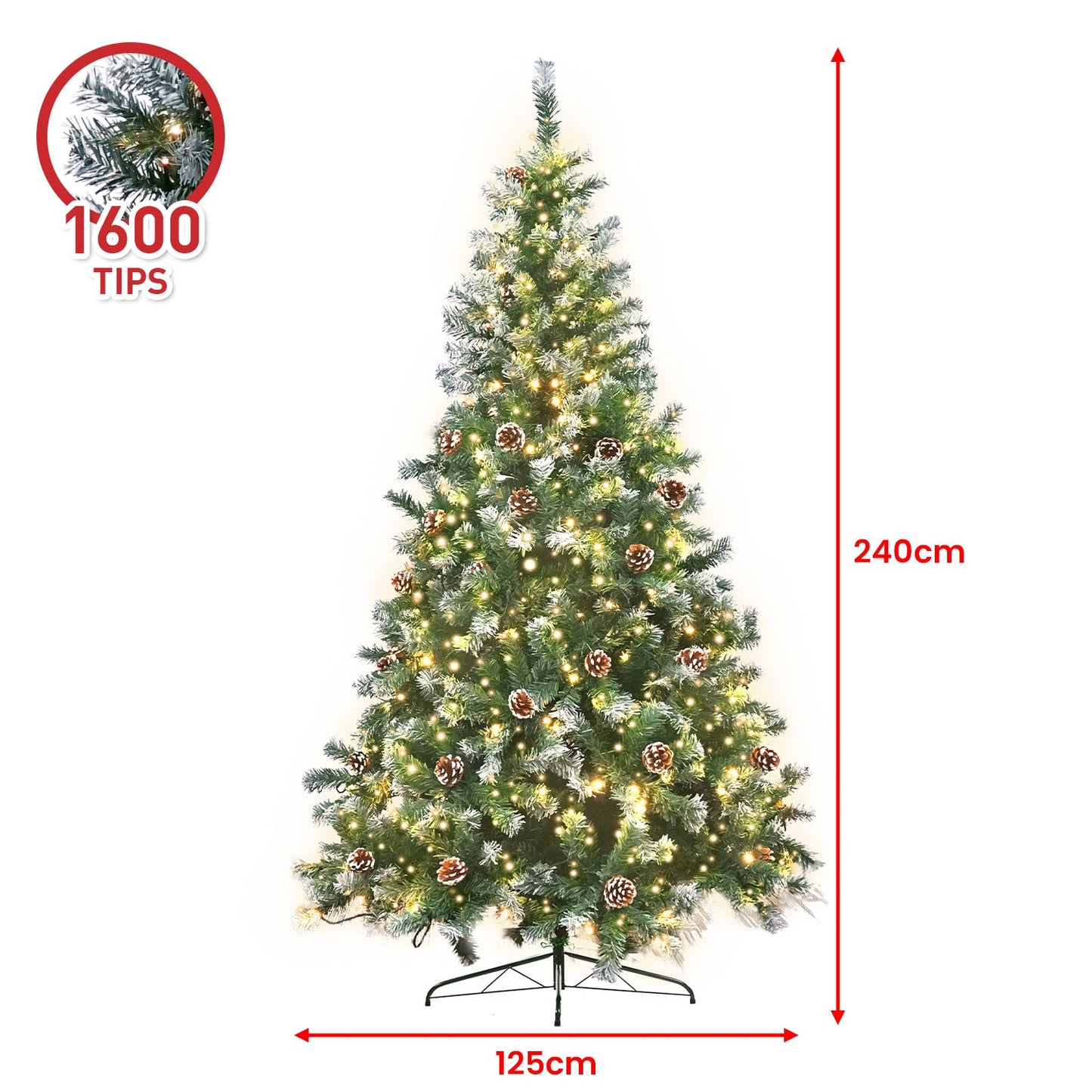 NNEDSZ Christabelle 2.4m Pre Lit LED Christmas Tree Decor with Pine Cones Xmas Decorations-3