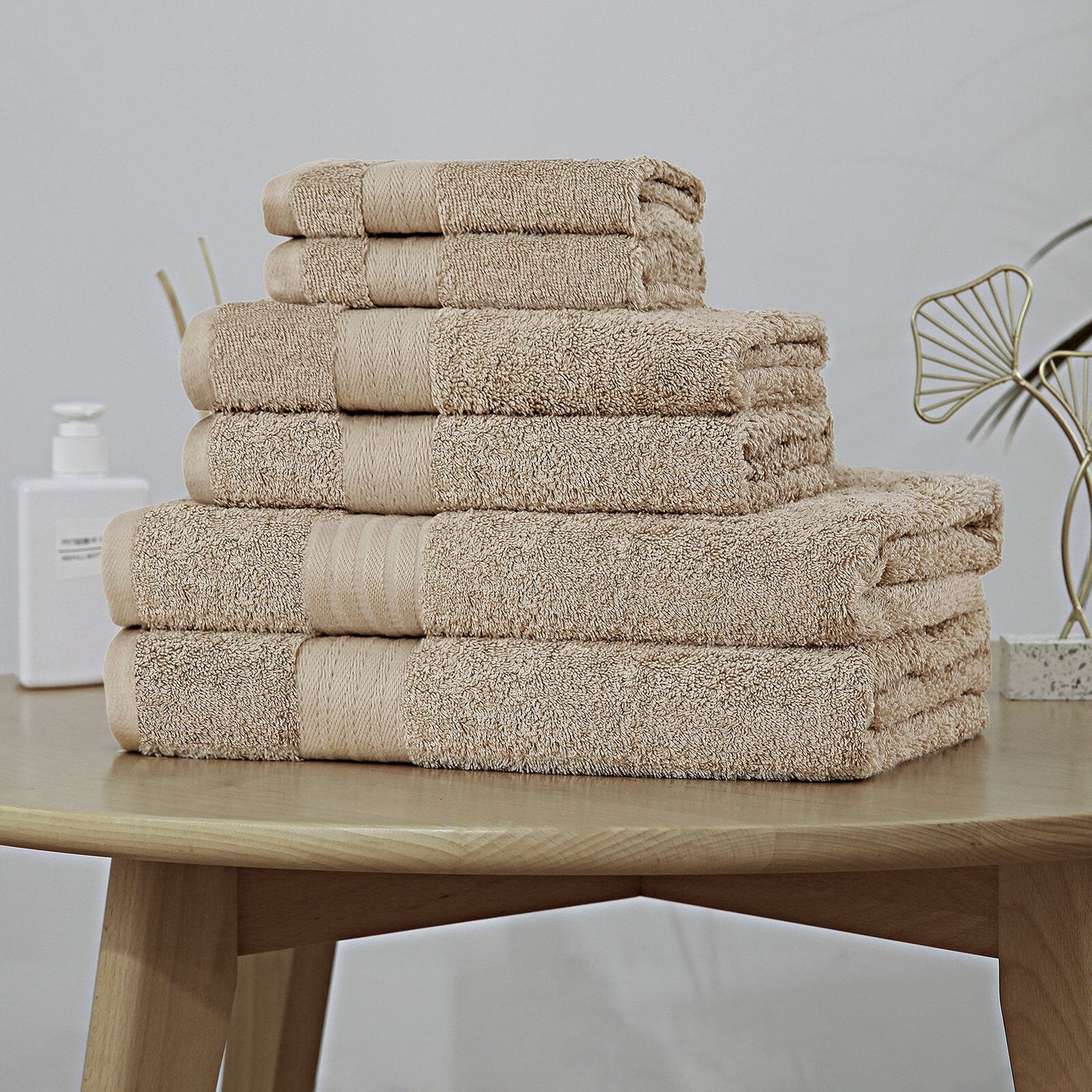 NNEDSZ Luxury 6 Piece Soft and Absorbent Cotton Bath Towel Set - Sandstone-3