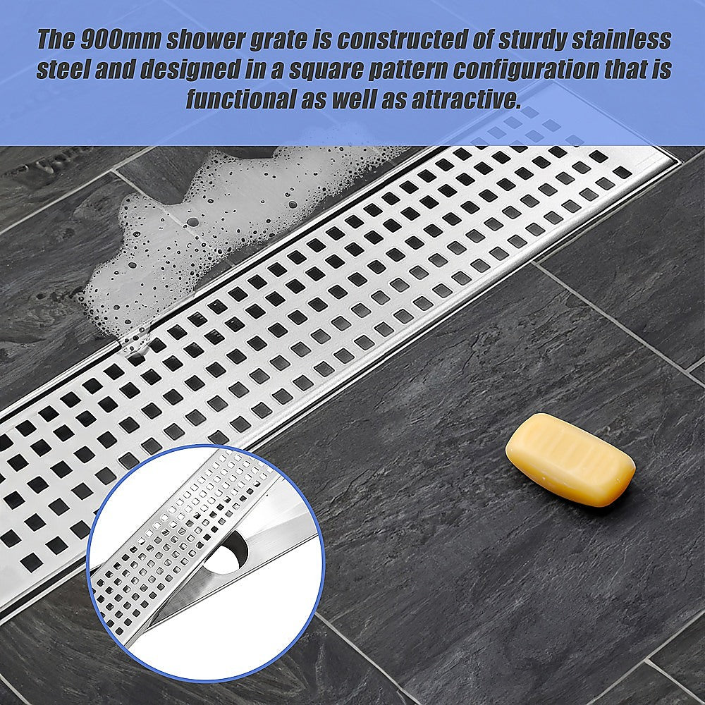 NNEDSZ 900mm Bathroom Shower Stainless Steel Grate Drain w/Centre outlet Floor Waste Square Pattern-4
