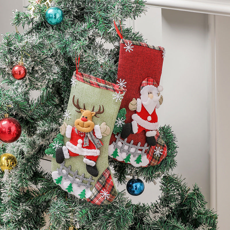 NNEDSZ Set of 4 Christmas Stockings with Santa, Reindeer, Snowman, and Teddy Bear - Holiday Mantel Decor-2