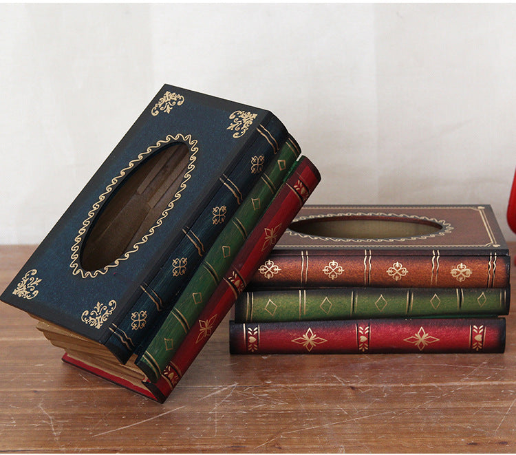 NNEDSZ 1 Piece Dark Yellow Vintage Wooden Tissue Box - Creative Book-Shaped Tissue Holder for Home and Restaurant-3