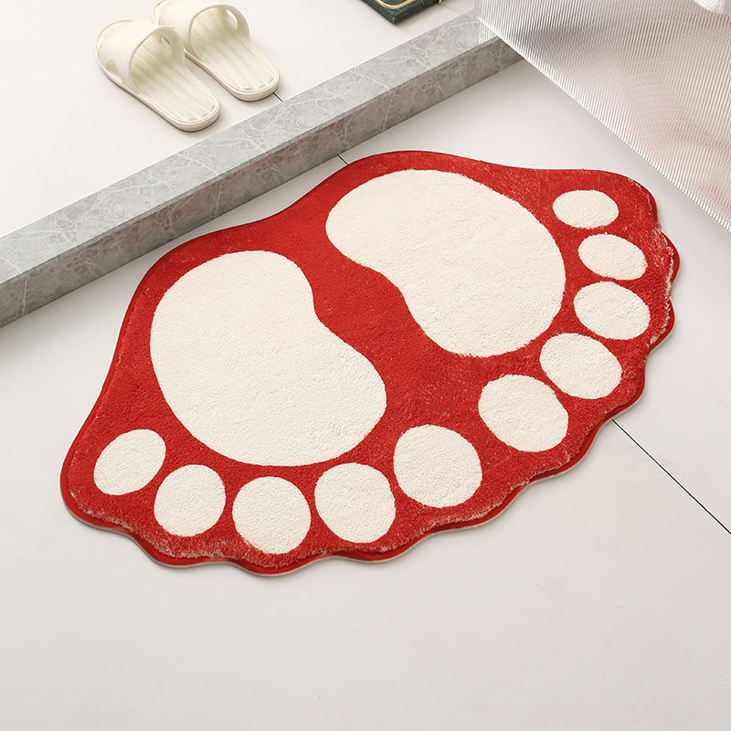 NNEDSZ 2 Pcs Red And White Foot-Shaped Plush Bath Mat - Non-Slip Absorbent Bathroom Rug for Bedroom and Doorway (50x80cm)-0