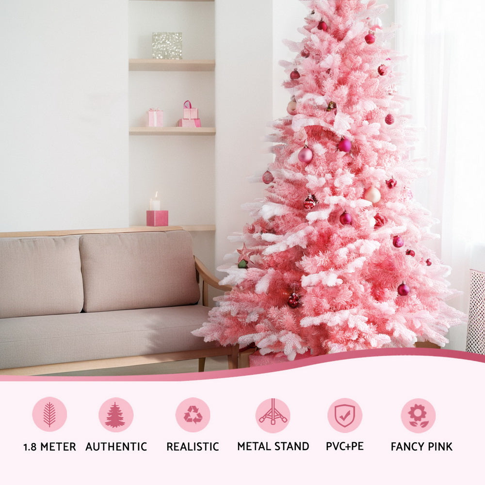 NNEDSZ Jingle Jollys Christmas Tree 1.8m Pink Xmas Tree Snowy Party Decor 810 Tips-3