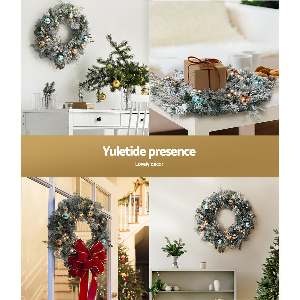 NNEDSZ Jingle Jollys 60cm Christmas Wreath with LED Lights Snowy Garland Xmas Decor-4