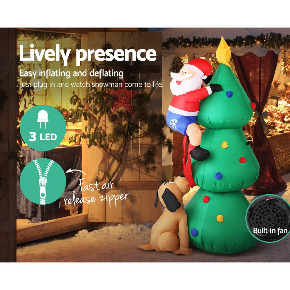NNEDSZ Jollys 1.8M Christmas Inflatable Santa on Tree Lights Xmas Decor Airblown-4