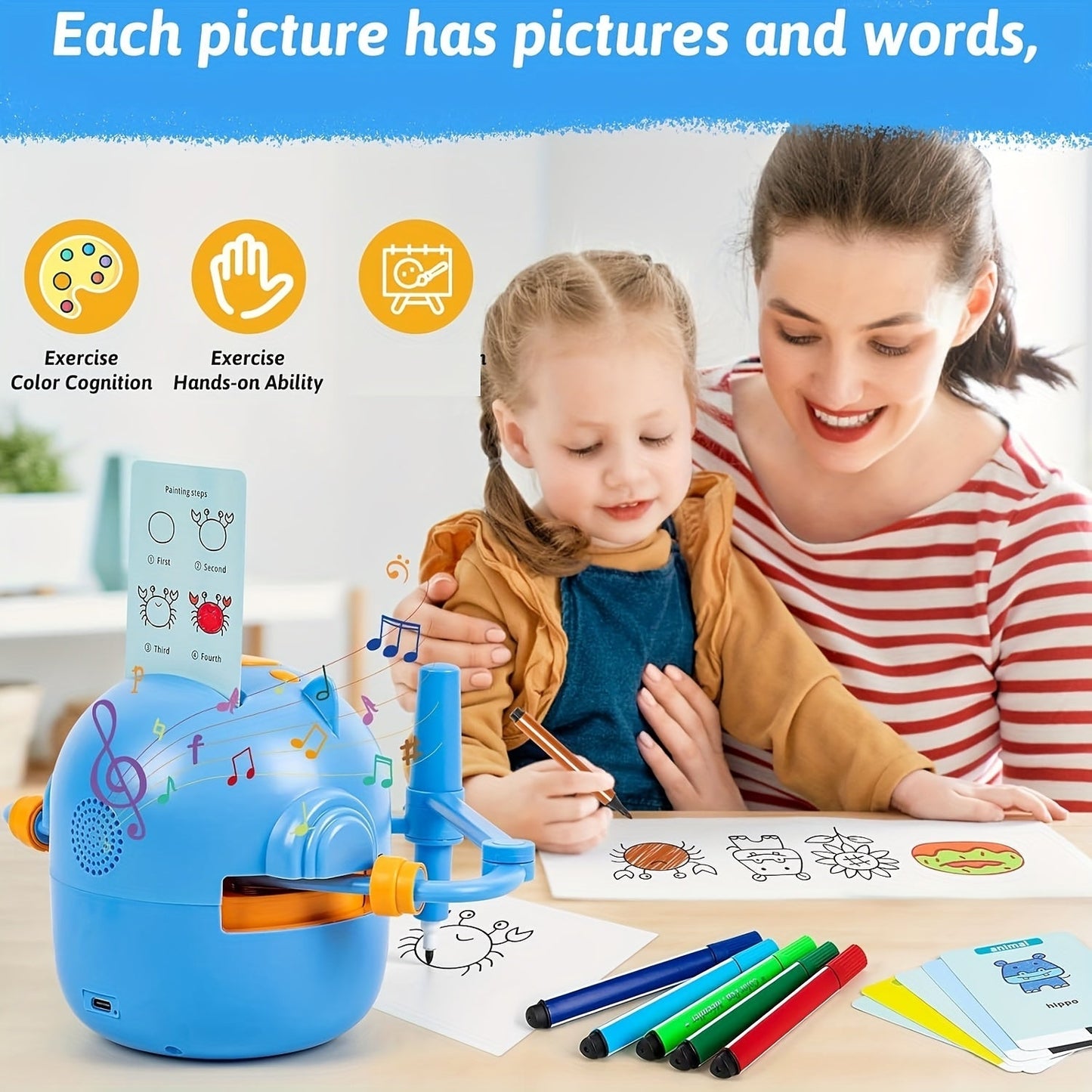 Interactive Drawing Robot for Kids with 100 Cards-4