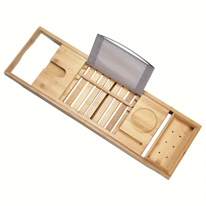 Stretchable Bamboo Bathtub and Bath Storage Rack - Natural Color-2