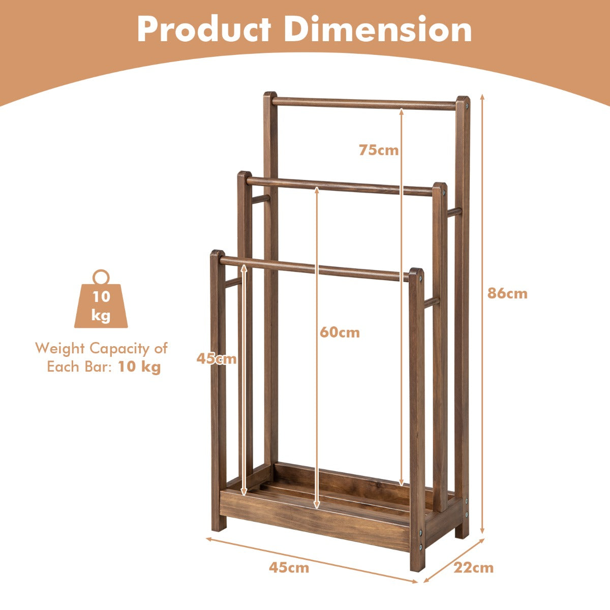 NNECW Freestanding Wood Towel Rack with Bottom Storage Shelf for Bathroom-Coffee-3