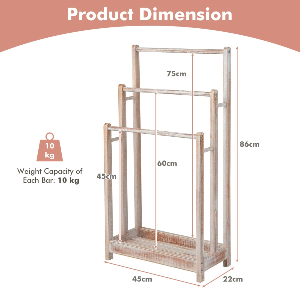 NNECW Freestanding Wood Towel Rack with Bottom Storage Shelf for Bathroom-White-3