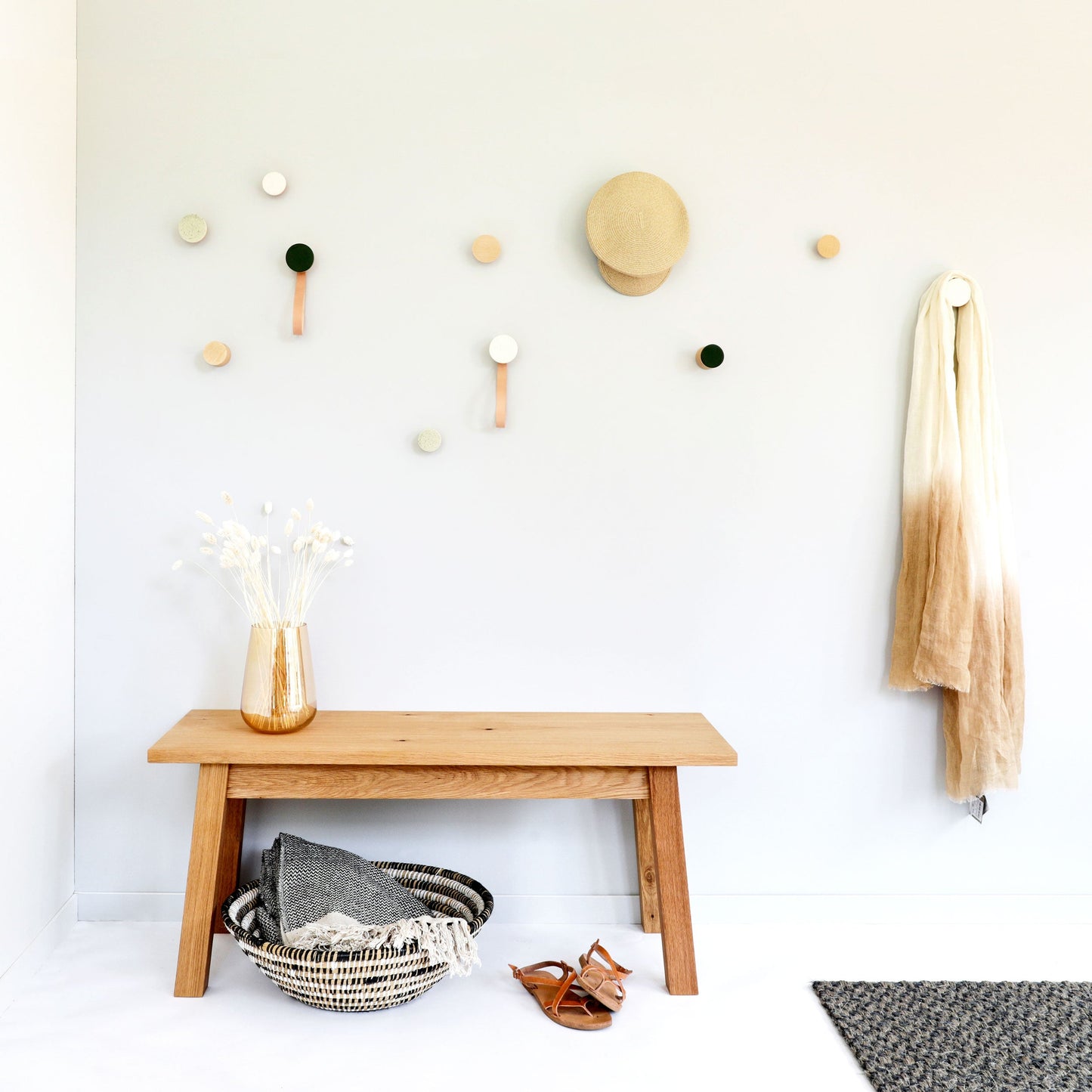 Round Beech Wood & Ceramic Wall Mounted Coat Hook / Knob - Dark Green-2
