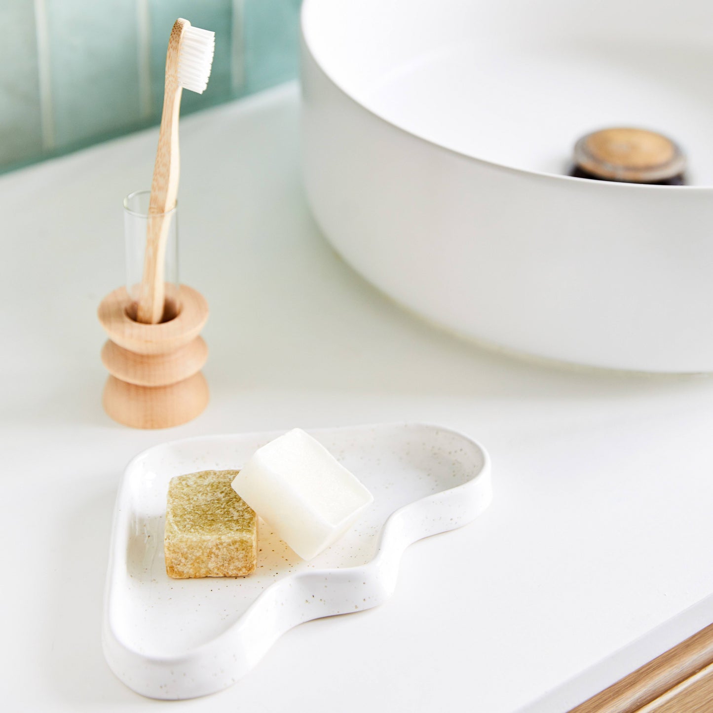 Ceramic Wave Trays - Speckled White - Triangle-3