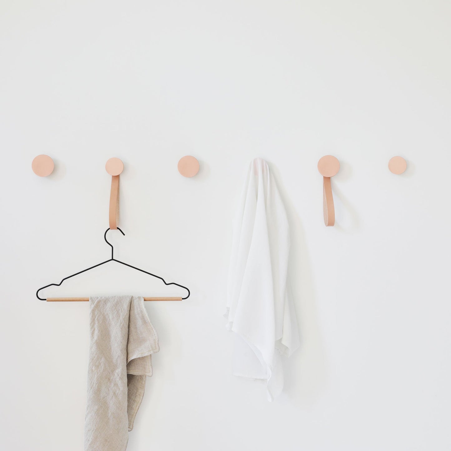 Round Beech Wood & Copper Wall Mounted Coat Hook / Hanger with Leather Strap-3