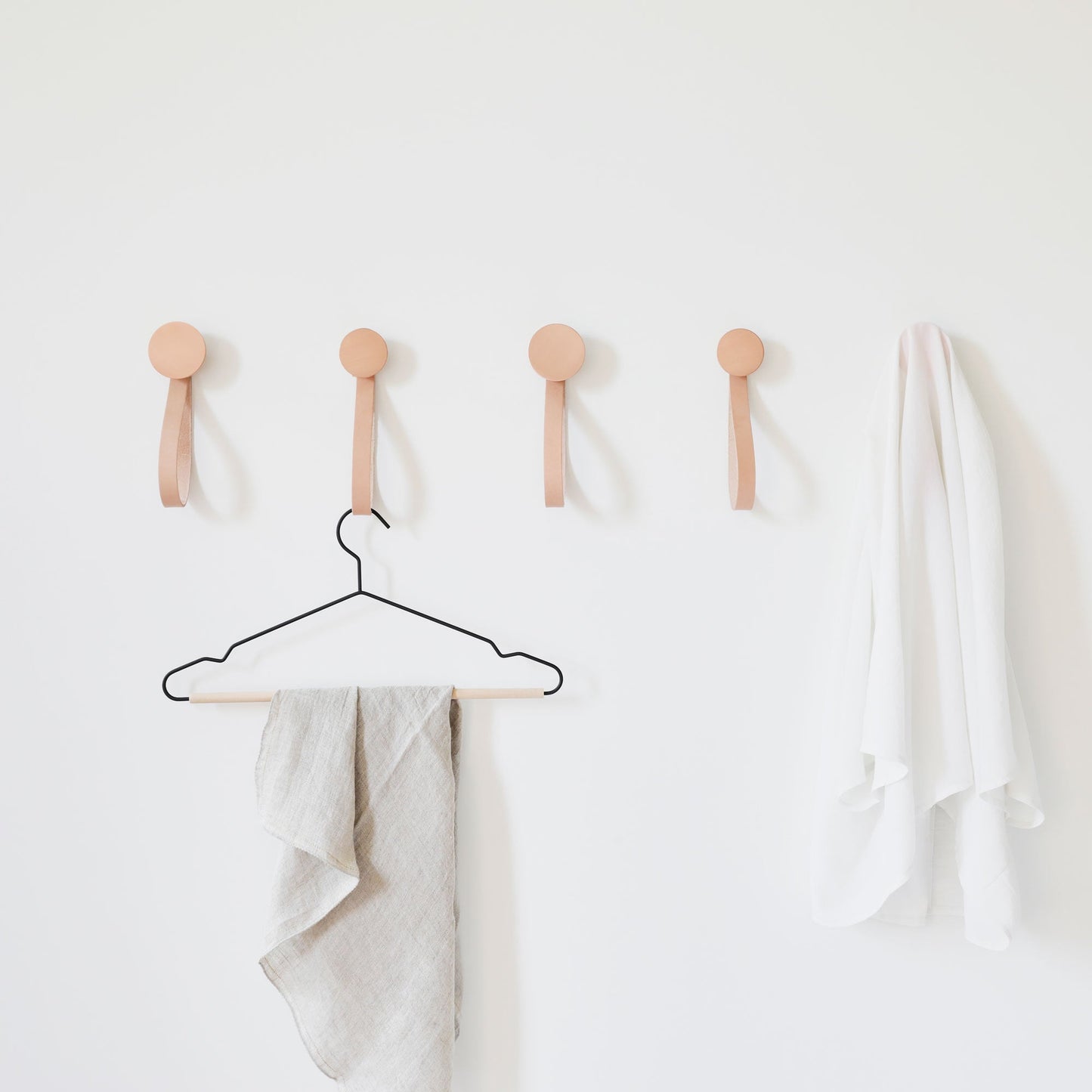 Round Beech Wood & Copper Wall Mounted Coat Hook / Hanger with Leather Strap-2