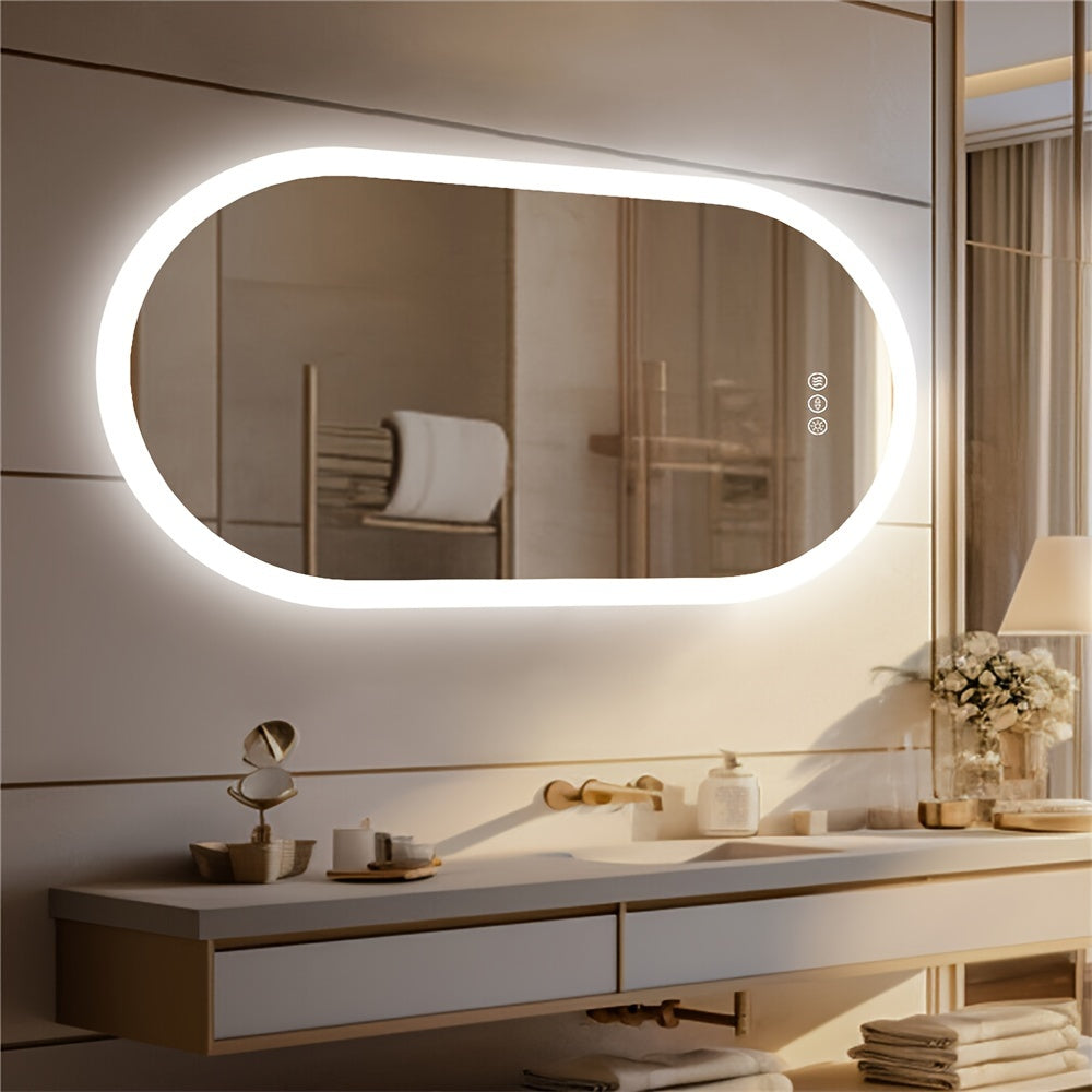 1-Piece Oval Backlit LED Bathroom Mirror with Anti-Fog-3