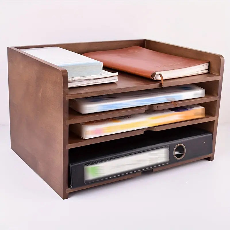 Vintage Solid Wood A4 Multi-layered File Organizer Box Rack-3