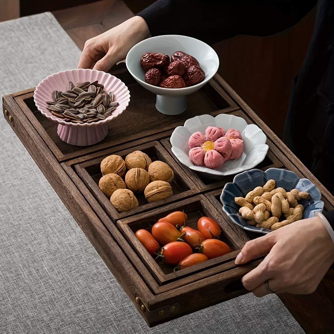 Rustic Wooden Tray Set with Handles (7pcs)-2
