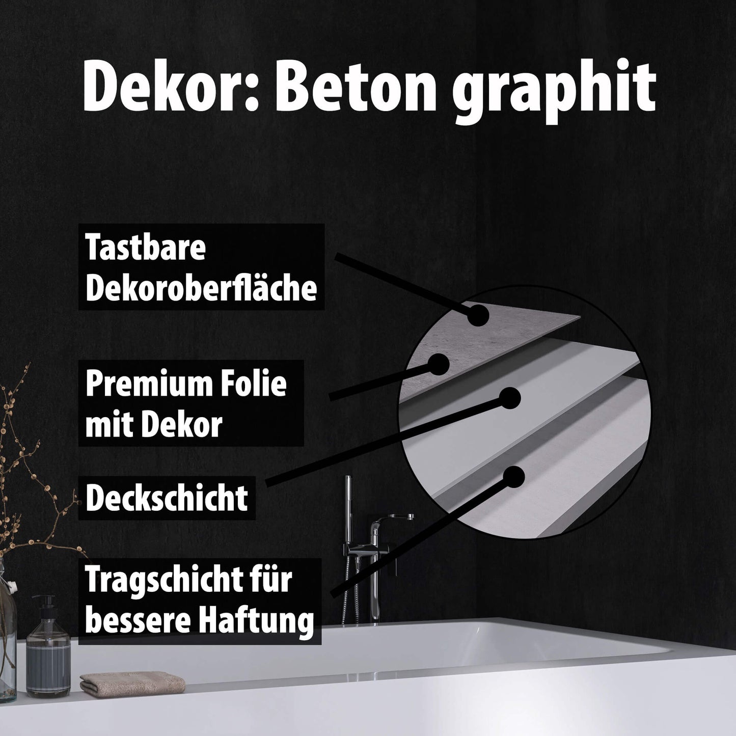 Duschrückwand - Beton graphit (250x100cm)-3