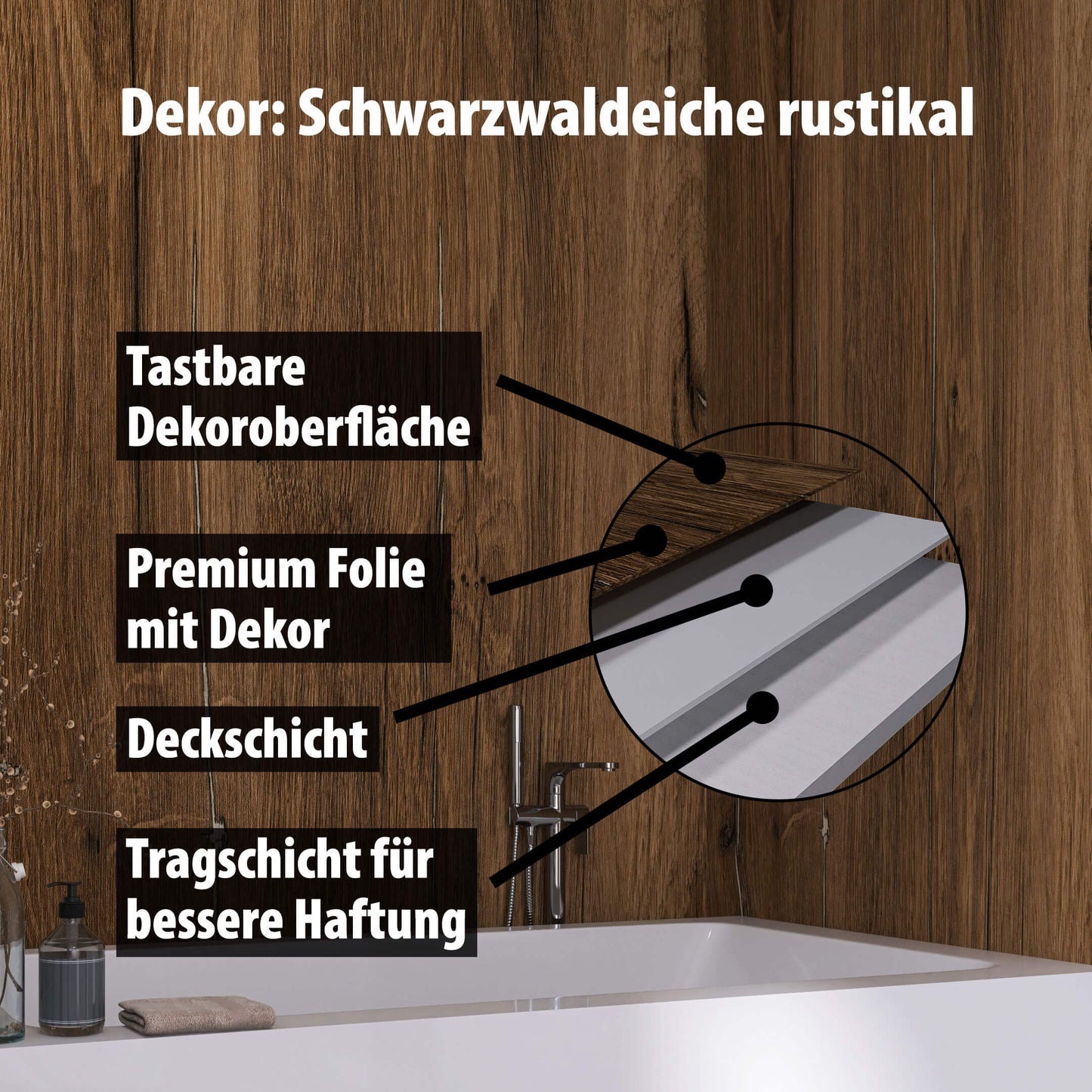 Duschrückwand - Schwarzwaldeiche rustikal (250x100cm)-3