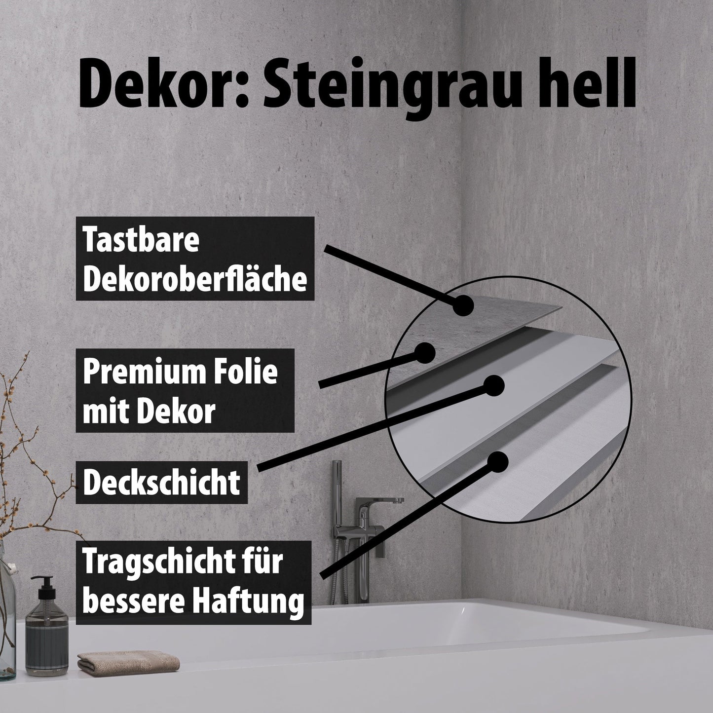 Duschrückwand - Steingrau Hell (250x100cm)-3