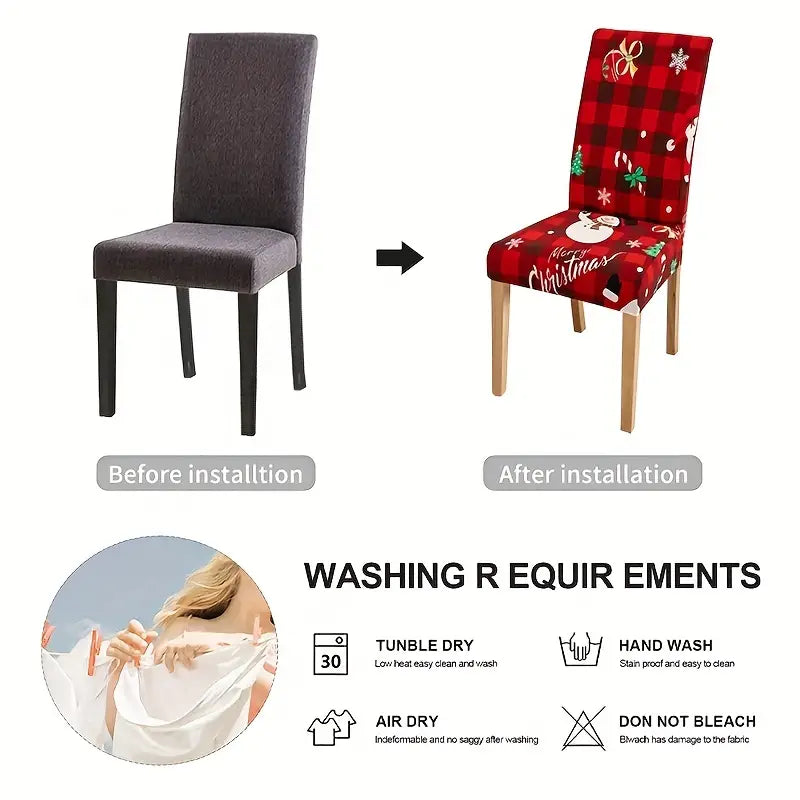 4-6PCS Fabric Christmas Chair Slipcovers - Festive Snowman Designs - Elastic, Decorative Covers for Dining Chairs, Hotel, Office, Banquets-3